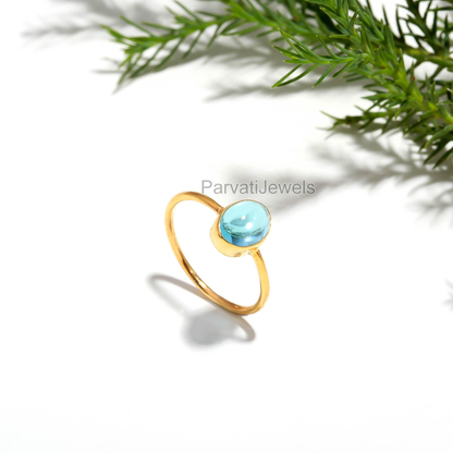 Natural Blue Topaz Oval Shaped Gold Ring, 18K Solid Gold Ring, Handmade Ring, Dainty Gold Ring, Topaz Gold Jewelry, Unique Topaz Ring