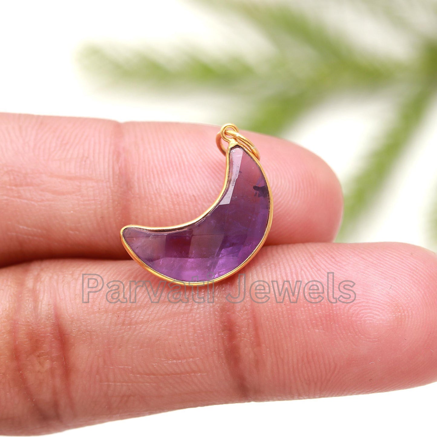 Natural Amethyst Crescent Moon Charm, 18k Solid Gold Charm, AA Amethyst Moon Charm, Charm Pendant, Handmade Gold Charm, Dainty Gold Charm