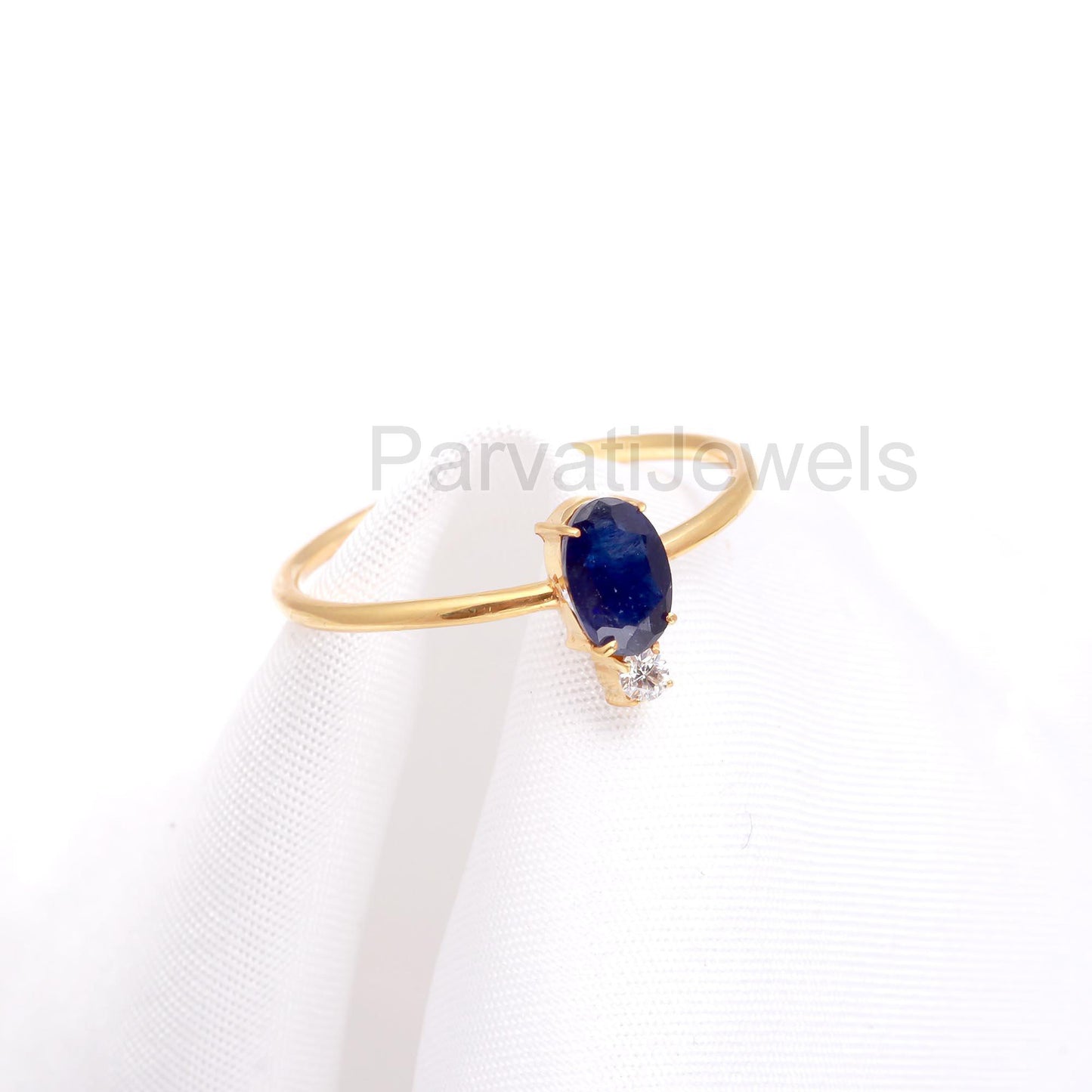 AA Blue Sapphire With Moissanite Gold Ring, 14K & 18k Sapphire Gold Ring, Diamond Gold Ring, Engagement ring, Handmade Ring, Gift for Her