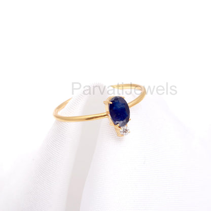 AA Blue Sapphire With Moissanite Gold Ring, 14K & 18k Sapphire Gold Ring, Diamond Gold Ring, Engagement ring, Handmade Ring, Gift for Her