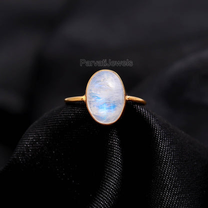 Natural Rainbow Moonstone Ring, 18k Solid Gold Ring, Handmade Gold Ring, Moonstone Gold Ring, June birthstone, Dainty Gold Ring