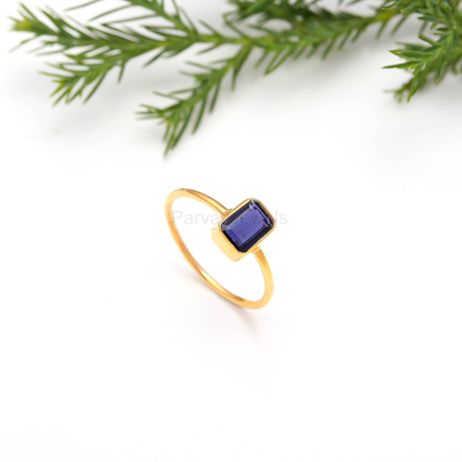 Natural Iolite Sapphire Gold Ring, 18k Solid Gold Ring, Handmade Gold Ring, Engagement Ring, Wedding Ring, Handmade Gold Ring,