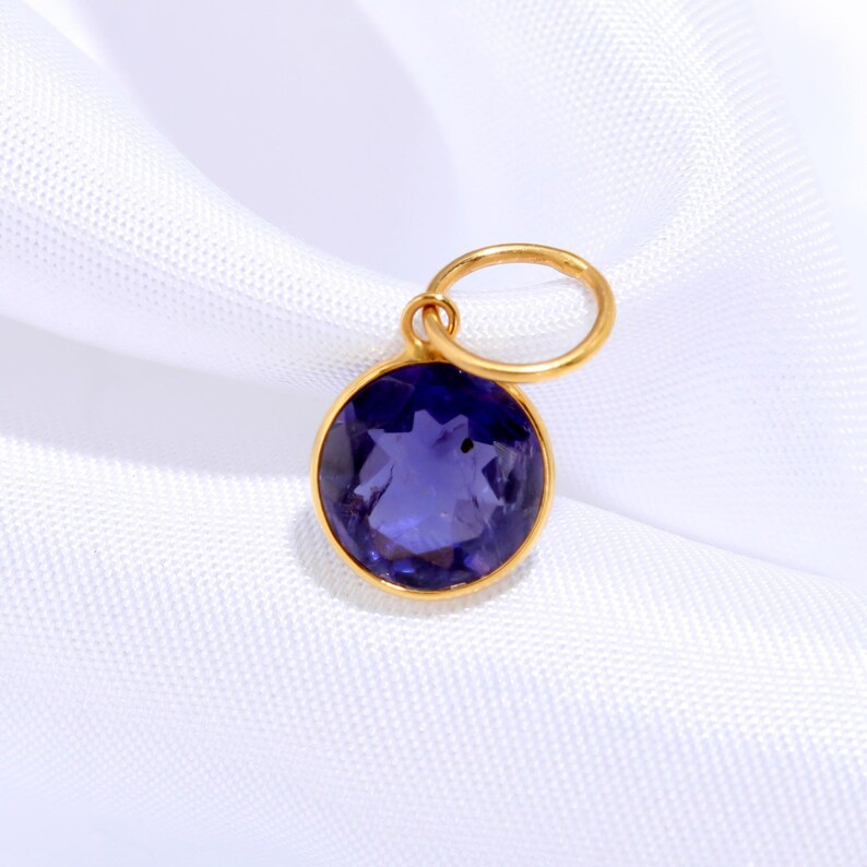 Natural Blue lolite Charm, Solid 18k Gold Charm, Handmade Gold Charm, September Birthstone Charm, lolite Cut Charm, Minimalist Charm Pendant