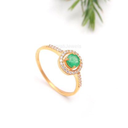 Natural Emerald Gold Ring, 14K Solid Gold Ring, Emerald Diamond Ring, Handcrafted Ring, Dainty Emerald Gold Ring, May Birthstone