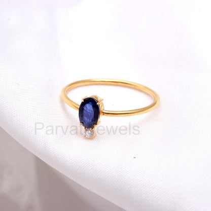 AA Blue Sapphire With Moissanite Gold Ring, 14K & 18k Sapphire Gold Ring, Diamond Gold Ring, Engagement ring, Handmade Ring, Gift for Her