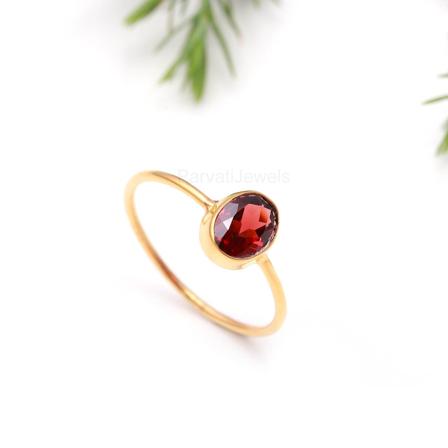 AA Natural Garnet Gold Ring,18K Solid Gold Ring, Handmade Garnet Ring, Dainty Gold Ring, January Birthstone Ring, Gift for her