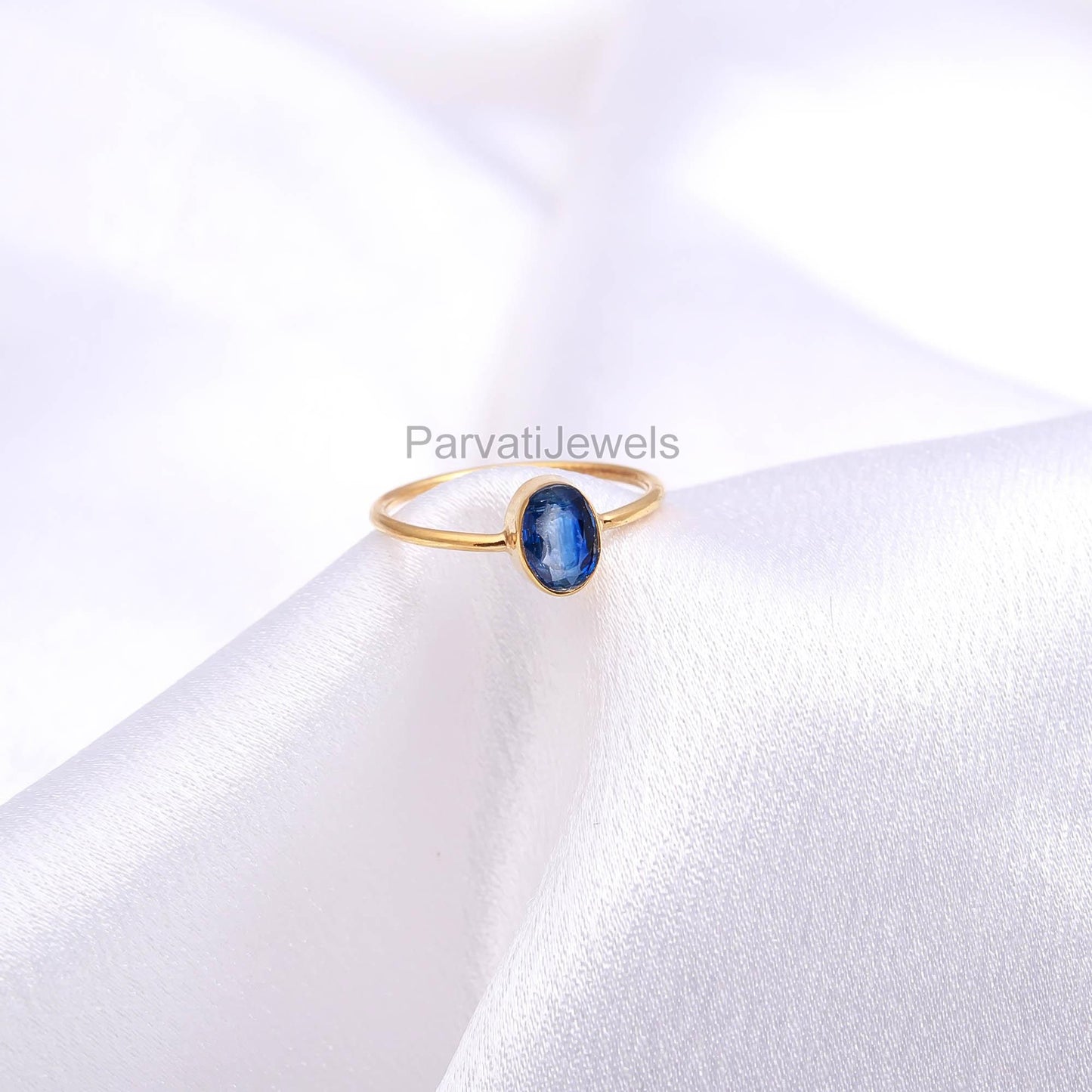 Lab Created Blue Sapphire Gold Ring, 18K Solid Gold Ring, Handcrafted Ring, Dainty Gold Ring, September Birthstone, Blue Sapphire Jewelry
