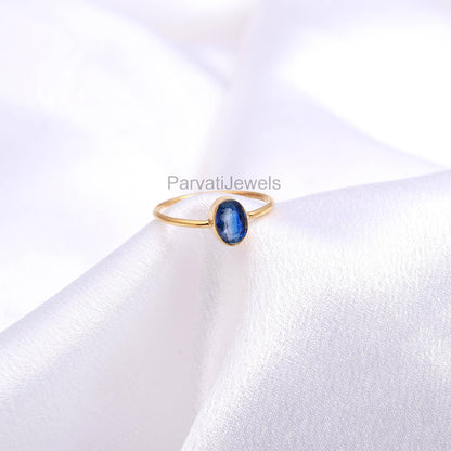 Lab Created Blue Sapphire Gold Ring, 18K Solid Gold Ring, Handcrafted Ring, Dainty Gold Ring, September Birthstone, Blue Sapphire Jewelry