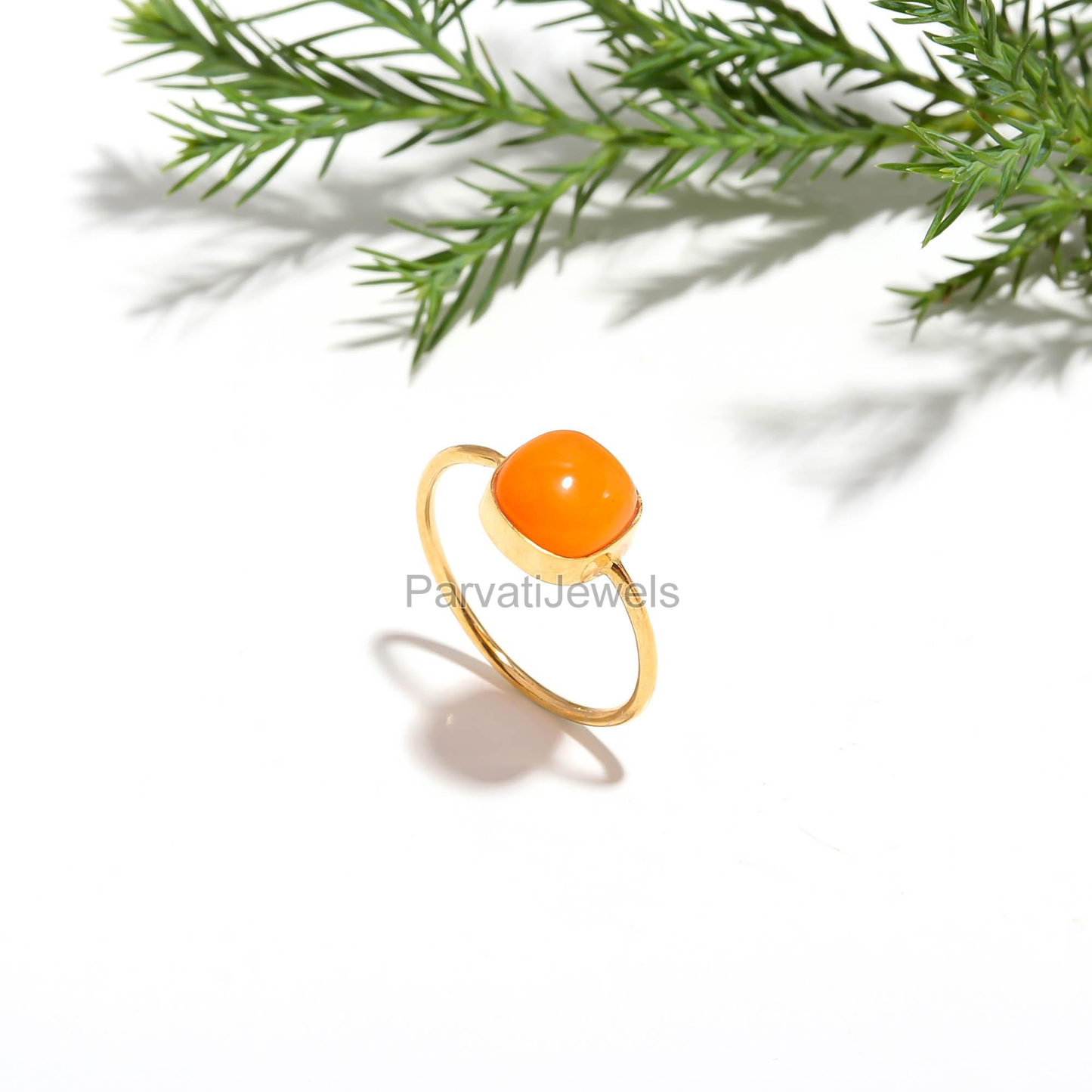 Natural Carnelian Cushion Shaped Gold Ring, Handmade Gold Ring, Dainty Gold Ring, 18k Solid Gold Ring, Minimalist Gold Ring, Gift For Her