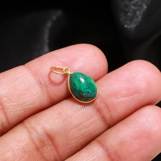 Natural Chrysocolla Charm, 18k Solid Gold Charm, Gold Charm Pendant, Handmade Gold Charm, Dainty Gold Charm