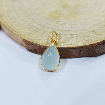 Natural White Chalcedony Solid Gold 18K Charm, 18k Solid Gold Charm, Tear Drop Shape Chalcedony Gold Charm, Handmade Charm For Gifting