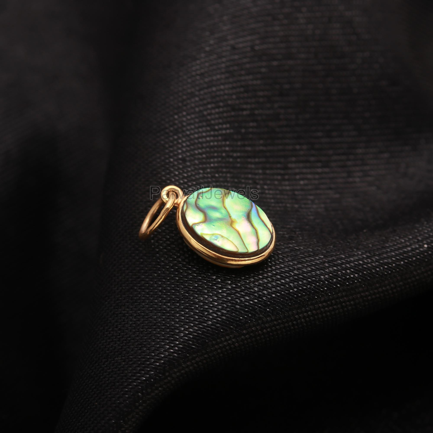 Natural Abalone Shell Oval Shaped Charm, Handcrafted Gold Charm, May Birthstone, Minimalist Gold Charm, 18k Solid Gold Charm