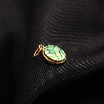 Natural Abalone Shell Oval Shaped Charm, Handcrafted Gold Charm, May Birthstone, Minimalist Gold Charm, 18k Solid Gold Charm
