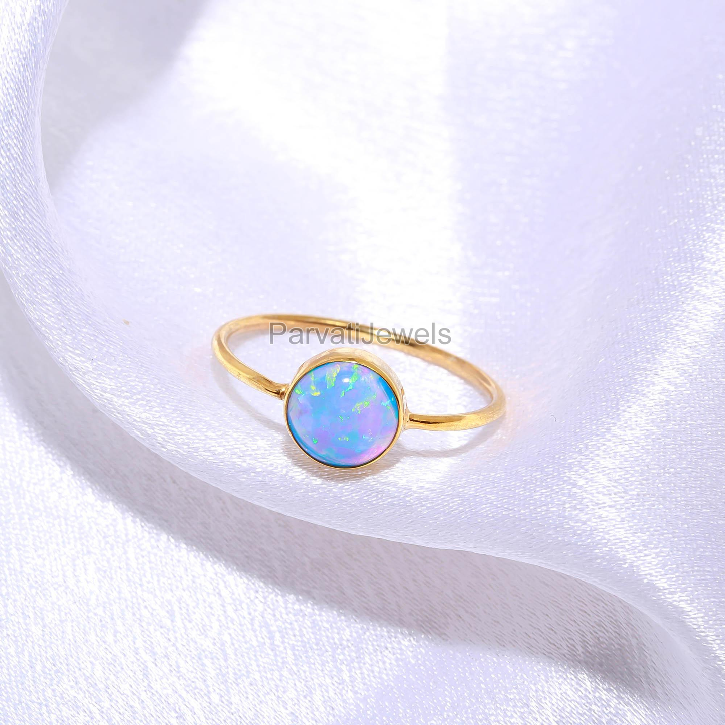 AA Aura Opal Gold Ring, Dainty Gold Ring, 18K Solid Gold Ring, Handcrafted Ring, October Birthstone Ring, Gold Jewelry