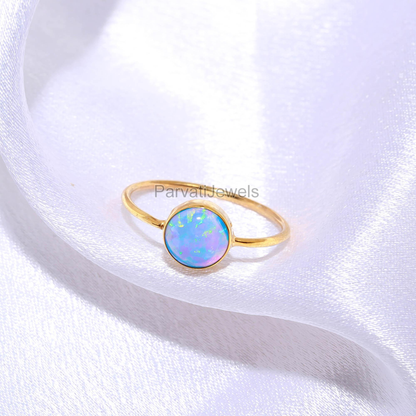 AA Aura Opal Gold Ring, Dainty Gold Ring, 18K Solid Gold Ring, Handcrafted Ring, October Birthstone Ring, Gold Jewelry