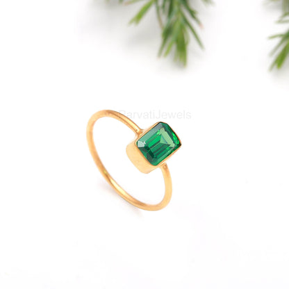 Lab Created Emerald Gold Ring, 18K Solid Gold Ring, Handmade Gold Ring, May Birthstone, Gift for her, Dainty Gold Ring, Emerald Gold Ring