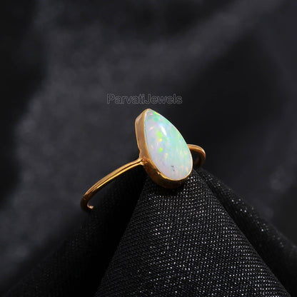 Lab Created Opal Gold Ring, 18K Solid Gold Ring, Gold Ring, Dainty Gold Ring, Handmade Opal Ring, October Birthstone Jewels