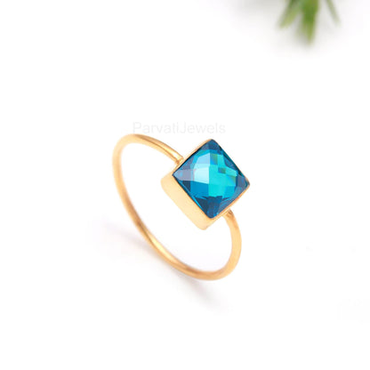 AA Lab Created London Blue Topaz Gold Ring, 18K Solid Gold Ring, Handmade Gold Ring, December Birthstone, Gift for her, Dainty Gold Ring