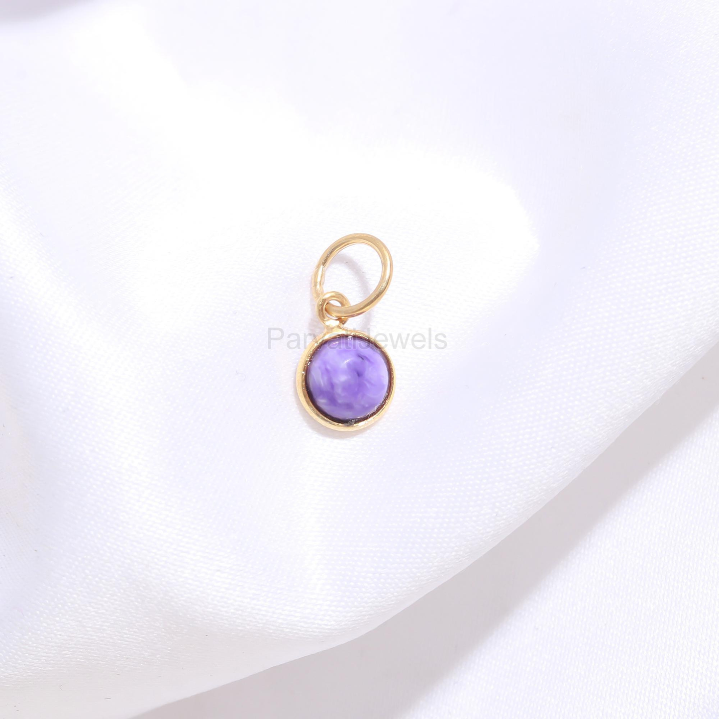 Natural Charoite Charm, 18k Solid Gold Charm, Charoite Gold Pendant, Charm Pendant, Gold Charm Necklace, Handmade Gold Charm