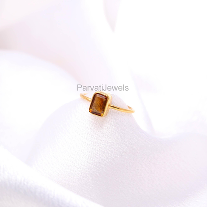 Natural Citrine Gold Ring, Handcrafted Gold Ring, 18k Solid Gold Ring, Citrine Ring, Gift For Her, Dainty Gold Ring, Dainty Ring