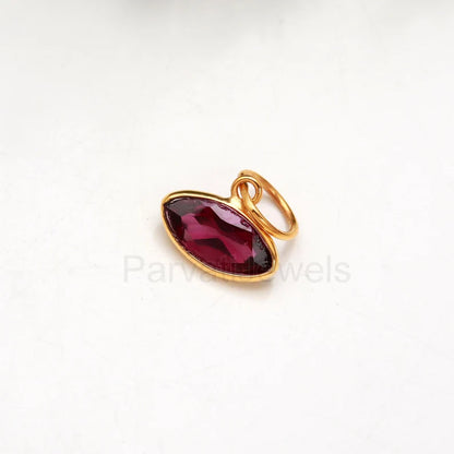 Natural Rhodonite Garnet Charm, 18k Solid Gold Charm, AA Garnet Charm, Gold Charm, Charm Pendant, Gold Charm Necklace, Handmade Gold Charm