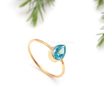 AA Natural Blue Topaz Gold Ring, 18K Solid Gold Ring, Dainty Gold Ring, Handmade Gold Ring, December Birthstone, Gift for her