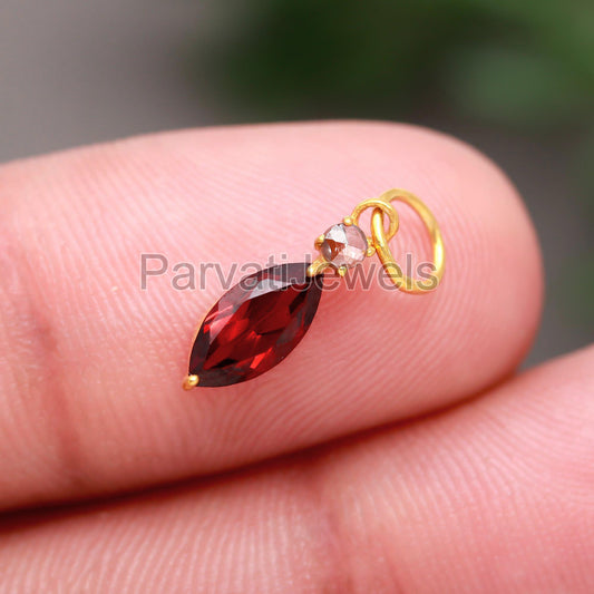 Natural Garnet & Rose Cut Diamond Charm, Solid 18k Gold Charm, Garnet Charm, Gold Charm, January Birthstone Charm, Charms Pendant, Solid 18K Gold Charm