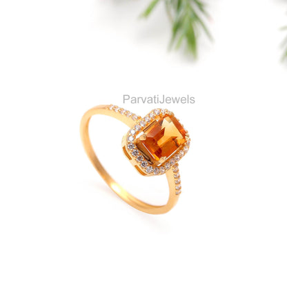 AA Natural Citrine With Diamond Gold Ring, 14K Solid Gold Ring, November Birthstone, Handcrafted Ring, Dainty Gold Ring, Citrine Gold Ring