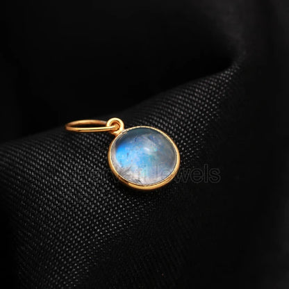 Natural Blue Fire Moonstone Charm, 18K Solid Gold Charm, Handmade Gold Charm, Gold Charm Necklace, June Birthstone Charm, Gold Charm Pendant