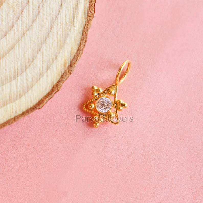 14k & 18K Solid Gold Natural Moissanite Pendant, Solid Gold Charm Pendant, Handmade Gold Moissanite Charm, Handmade Charm Made For Gifting
