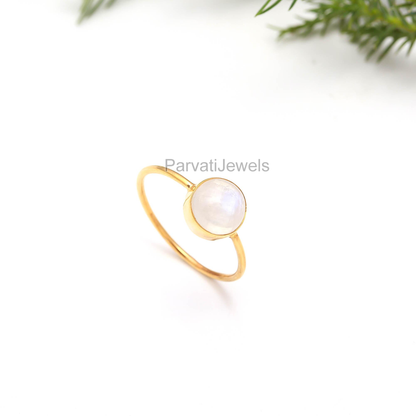 Natural Rainbow Moonstone Gold Ring, Gift For Her, Handcrafted Gold Ring, Dainty Gold Ring, Minimalist Gold Ring, 18k Solid Gold Ring