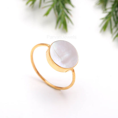 Natural Mother Of Pearl Gold Ring, 18K Solid Gold Ring, Handcrafted Ring, Mother Of Pearl Gold Ring, Dainty Gold Ring, June Birthstone Ring