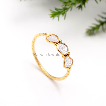 Natural Diamond Polki Ring, Minimalist Diamond Ring, 18k Solid Gold Diamond Ring, Handmade Gold Ring, Engagement Ring, Dainty Diamond Ring