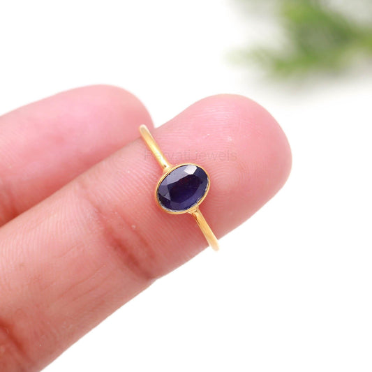 Natural Blue Sapphire Gold Ring, 18K Solid Gold Ring, Dainty Gold Ring, Handmade Gold Ring, Gift for her, September Birthstone