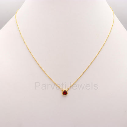 Natural Garnet Heart Necklace, 18k Solid Gold Necklace, Garnet Heart Necklace, Handmade Gold Necklace, Birthstone Necklace, Gold Necklace