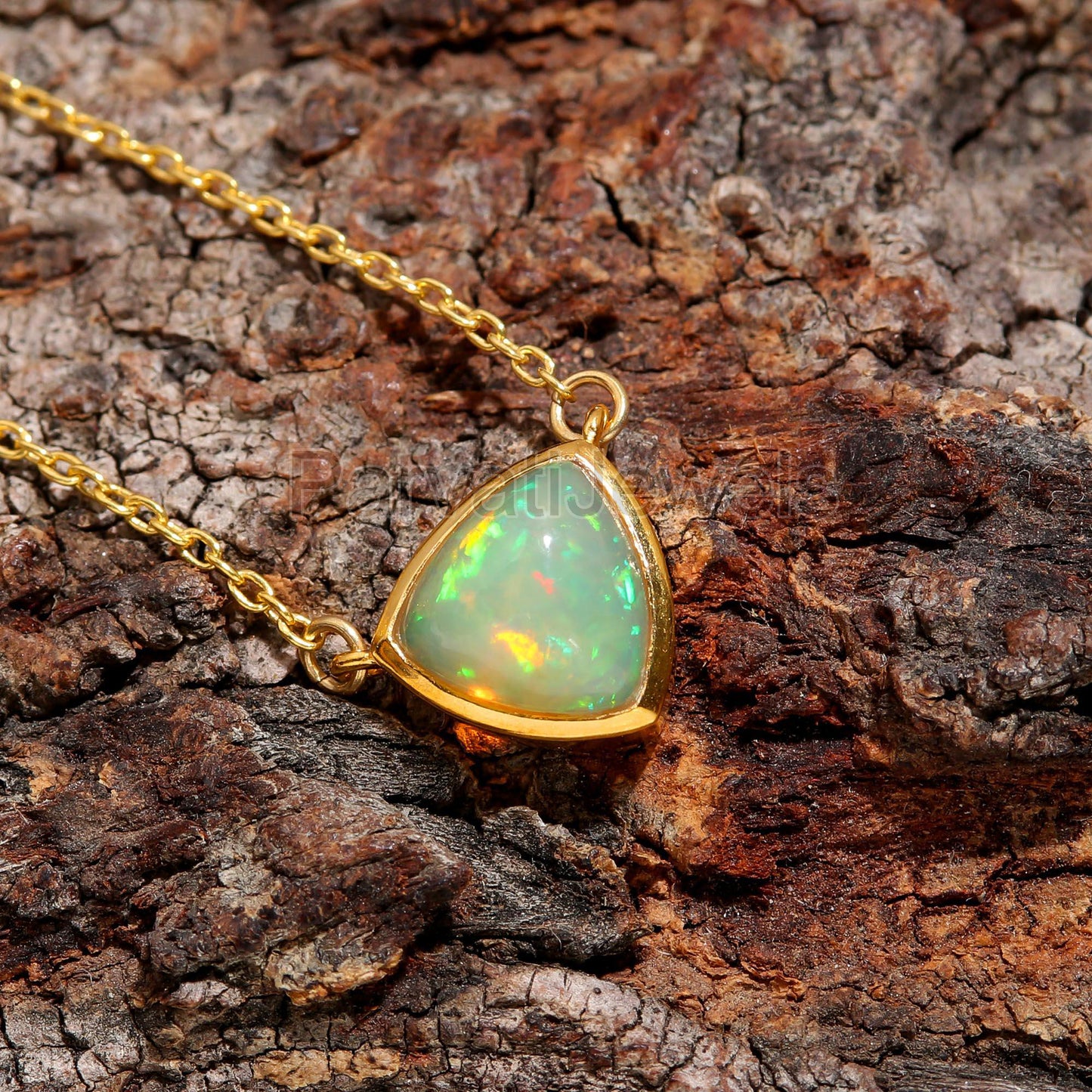 Natural Ethiopian Opal 18k Solid Gold Charm, Opal Pendant Necklace, Handmade Gold Necklace, Opal Gold Necklace, October Birthstone Necklace