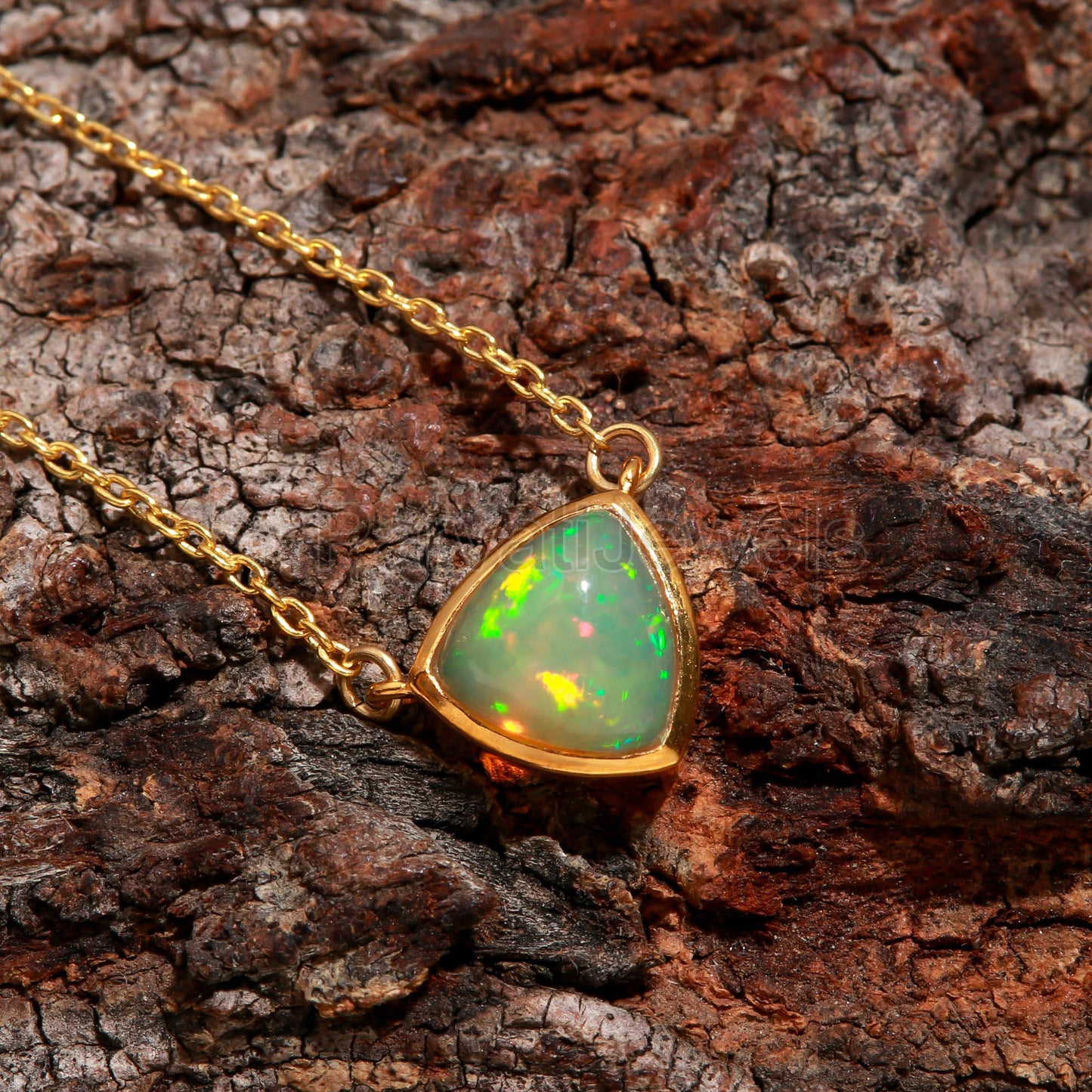 Natural Ethiopian Opal 18k Solid Gold Charm, Opal Pendant Necklace, Handmade Gold Necklace, Opal Gold Necklace, October Birthstone Necklace