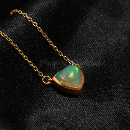 Natural Ethiopian Opal 18k Solid Gold Charm, Opal Pendant Necklace, Handmade Gold Necklace, Opal Gold Necklace, October Birthstone Necklace