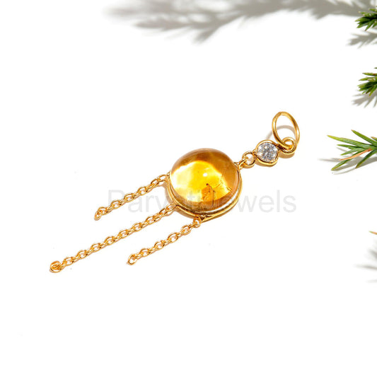 Natural Citrine With Moissanite Charm, 18k Solid Gold Charm, Citrine Gold Charm, Solid Gold Pendant, Moissanite Charm Pendant,Charm Necklace