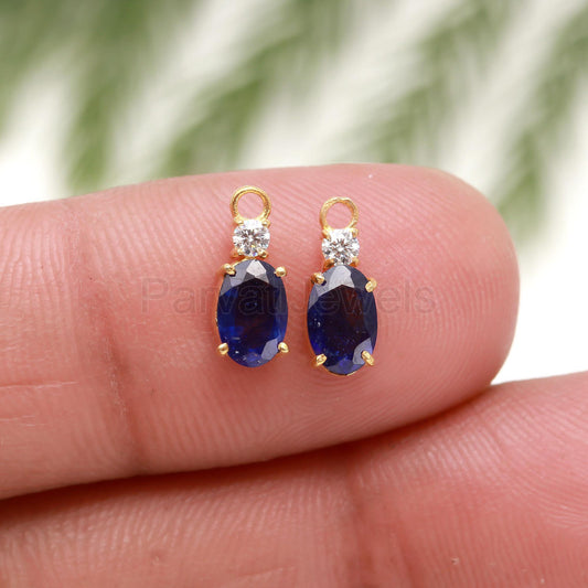 AA Natural Blue Sapphire With Moissanite Hoop Earrings, Solid 18k Gold Earrings, Sapphire Earrings, Birthstone Earrings, Wedding Earrings,