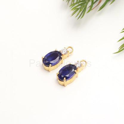 AA Natural Blue Sapphire With Moissanite Hoop Earrings, Solid 18k Gold Earrings, Sapphire Earrings, Birthstone Earrings, Wedding Earrings,