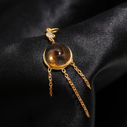 Natural Citrine With Moissanite Charm, 18k Solid Gold Charm, Citrine Gold Charm, Solid Gold Pendant, Moissanite Charm Pendant,Charm Necklace