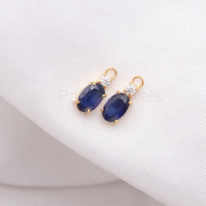 AA Natural Blue Sapphire With Moissanite Hoop Earrings, Solid 18k Gold Earrings, Sapphire Earrings, Birthstone Earrings, Wedding Earrings,