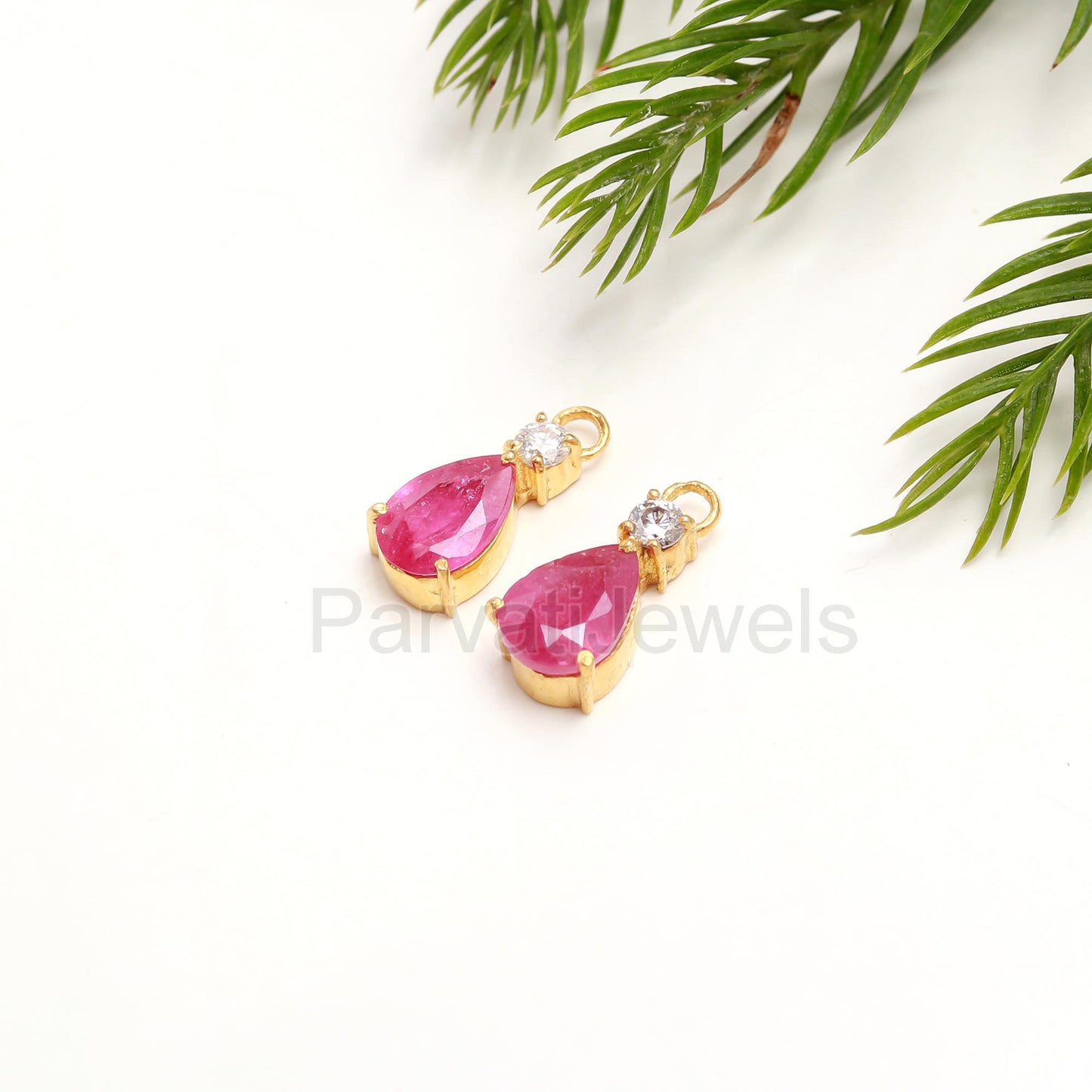 Natural Ruby and Moissanite Earrings, 18k Solid Gold Earrings, Handmade Gold Earrings, Ruby & Moissanite Earrings, Gift for her