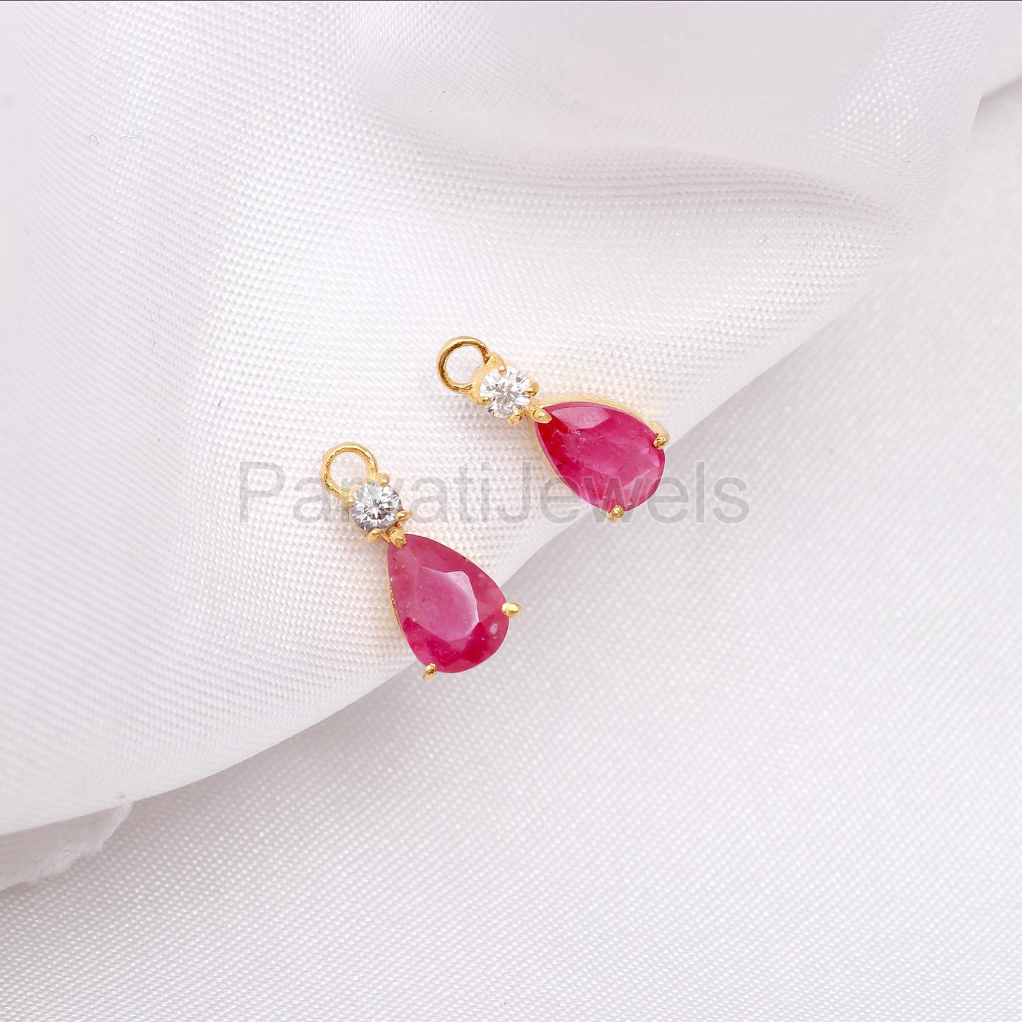 Natural Ruby and Moissanite Earrings, 18k Solid Gold Earrings, Handmade Gold Earrings, Ruby & Moissanite Earrings, Gift for her