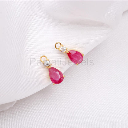 Natural Ruby and Moissanite Earrings, 18k Solid Gold Earrings, Handmade Gold Earrings, Ruby & Moissanite Earrings, Gift for her