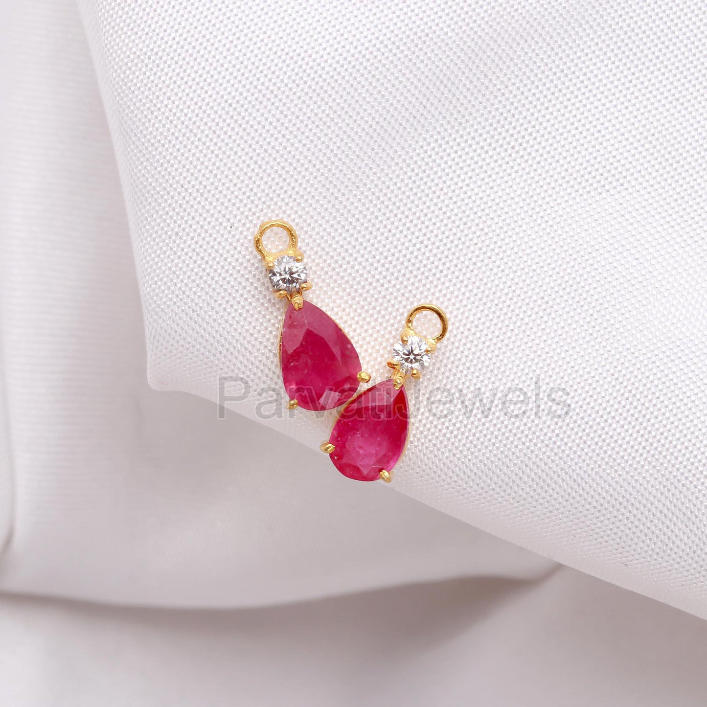 Natural Ruby and Moissanite Earrings, 18k Solid Gold Earrings, Handmade Gold Earrings, Ruby & Moissanite Earrings, Gift for her