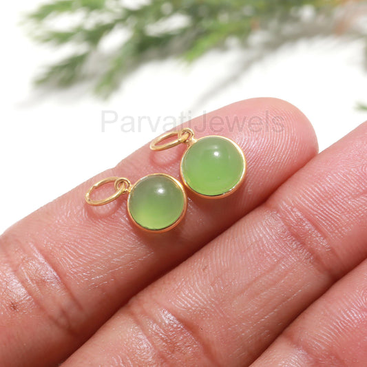 Natural Green Chalcedony Charm, Gemstone Gold Charm, Handcrafted Gold Charm, 18k Solid Gold Charm, Minimalist Gold Charm, Dainty Charm