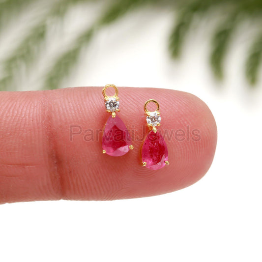 Natural Ruby and Moissanite Earrings, 18k Solid Gold Earrings, Handmade Gold Earrings, Ruby & Moissanite Earrings, Gift for her