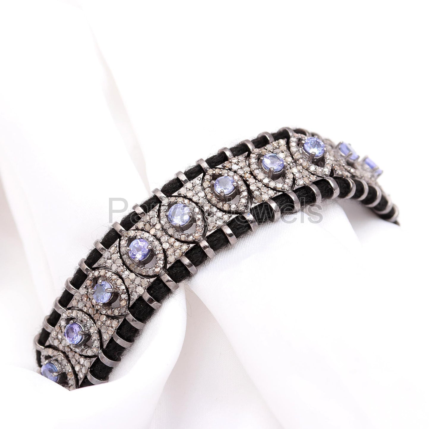 Elegant Natural Tanzanite Thread Bracelet, Pave Diamond Bracelet, December Birthstone Bracelet, 925 Sterling Silver Bracelet, Gift for her